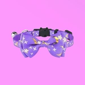 Purple Celestial Moon & Stars Bowtie Cat Collar
